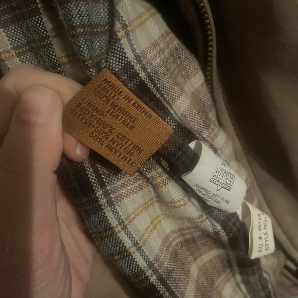 Vintage The Territory Ahead Leather Jacket Mens Size L Tan Plaid Lined - Picture 4 of 6